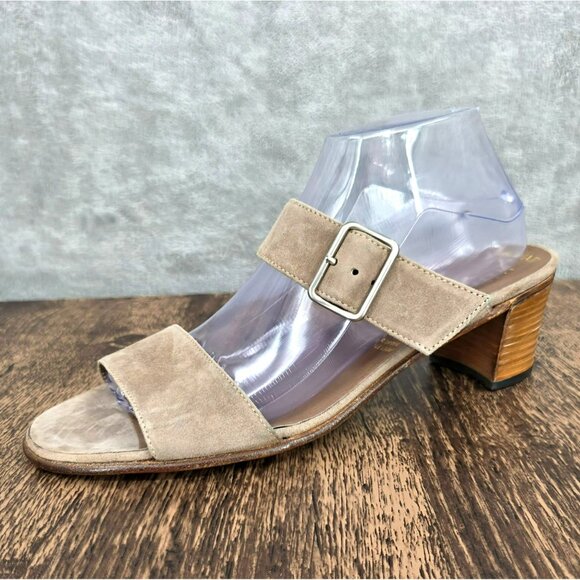 Gravati Mitchells Slide Sandals 10.5 Toast Suede Leather 2 Strap Buckles Italian - Picture 1 of 15